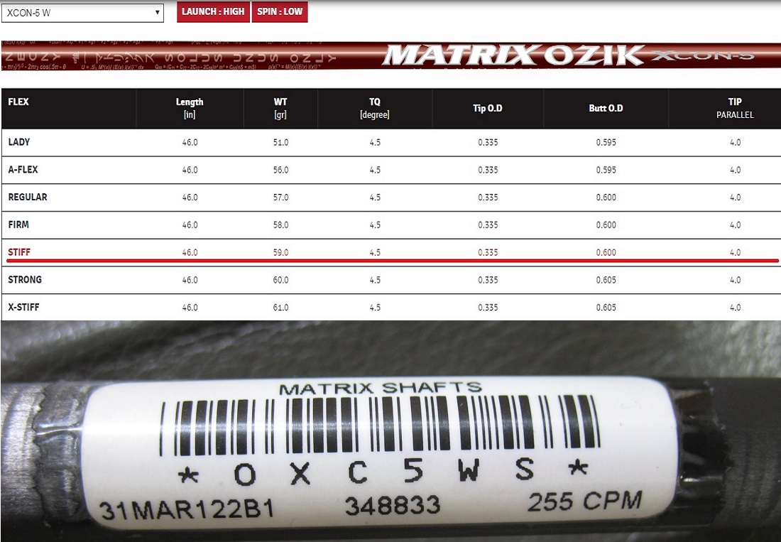 【公認】新品 ツアー支給品 MATRIX マトリックス OZIK XCON 5S 255cpm 59g ドライバー